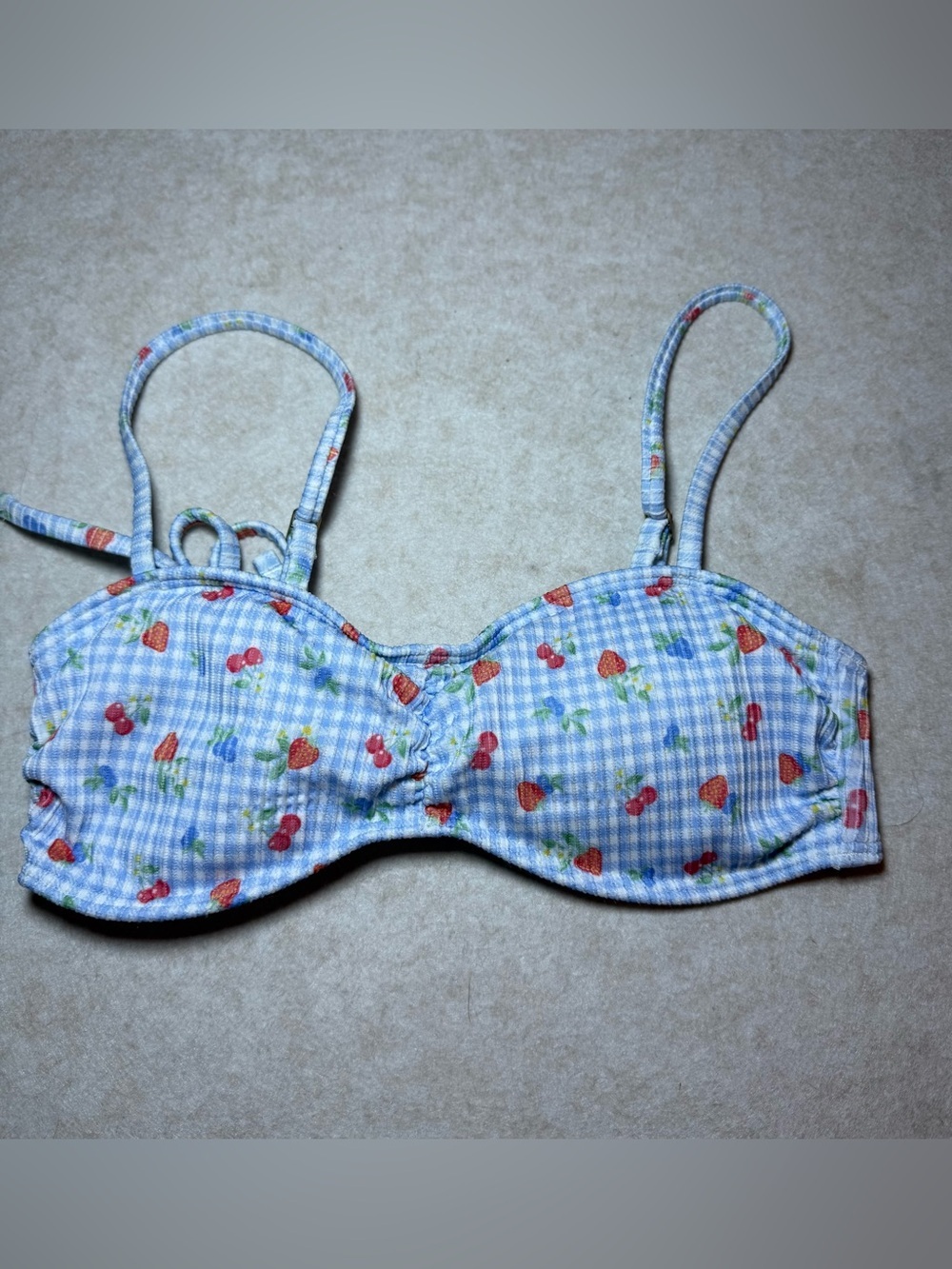 Hollister Girl Teen Blue Gingham Fruit Bikini Top Bathing Suit Size XXS NWOT